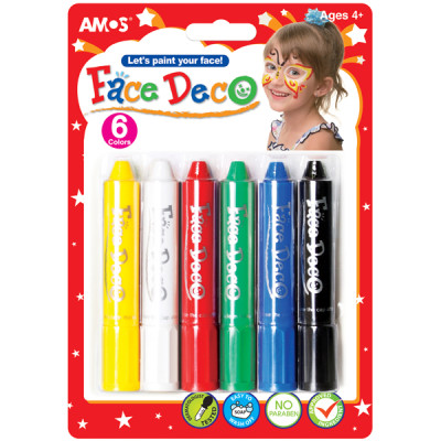 Фарби аквагрим  6 кол. "Amos" /FD5B6/ "Face deco" в олівцях (1/12)