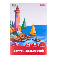Картон кольоровий А4/8арк "1В" /954900/ 8 кол. односторонній (1/25)