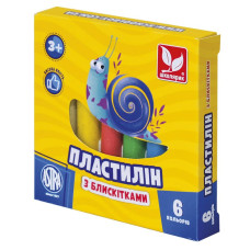 Пластилін восковий "Школярик"  6 кол. круглий з блискітками /303109001-UA/ 78 г (1/26)