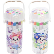 Фломастери "JO" /241-18/ "Mouse" 18кол. двосторонні,  трикутн. корпус, plastic box (1/12/72)