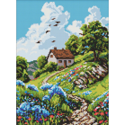 Алмазна мозаїка "Ідейка" /AMO20444/ "Затишна хатинка на пагорбі" 30*40см