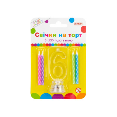 Набір свічки +цифра LED "Maxi" /MX701007-6/ "6" , що світиться (1/12)