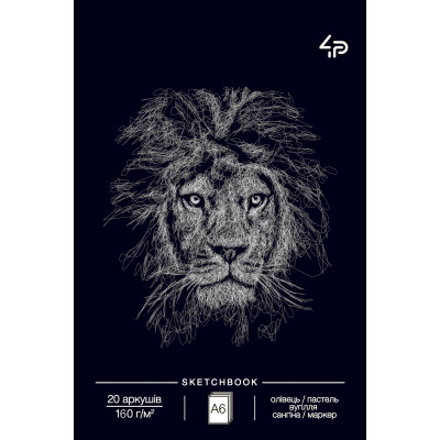 Скетчбук A6/20арк "4PROFI" /40425/ ЧИСТІ чорні аркуші, "Animals sketchbook" three, 160г/м2