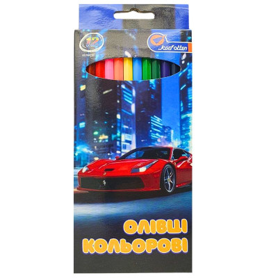 Олівці кольорові "JO" 12 кол. /7303-12A/ дерево "Sportcar" упаковка картон (1/12/240)