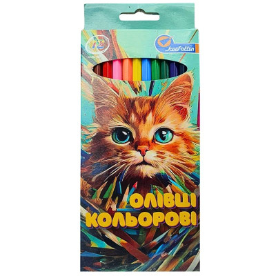 Олівці кольорові "JO" 12 кол. /7303-12B/ дерево "Кошеня" упаковка картон (1/12/240)