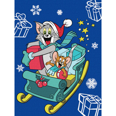 Картина за номерами "Ідейка" /KHO6859/ "Tom and Jerry: на санчатах" 30*40см