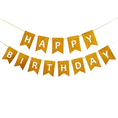 Гірлянда-розтяжка, прапорці /13022-1/ "Happy birthday" 12*16см-5м, золото (1/12)