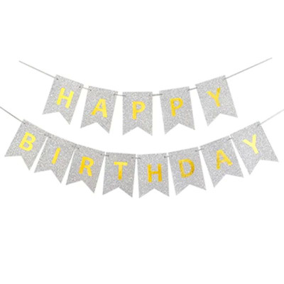 Гірлянда-розтяжка, прапорці /13022-2/ "Happy birthday" 12*16см-5м, срібло (1/12)