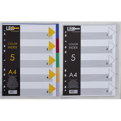 Розділювачі кольорові А4, 5 розділів "LEO" /490587/ L3565  (1/100/400)