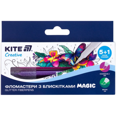 Фломастери "Kite" 5 кол. /K-1167/ Creative Magic з блискітками (1/24/192)