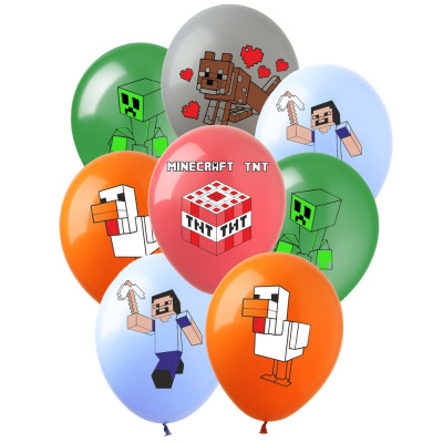 Кульки повітряні "Pelican" /820412/ латексні 12"(30см) "Minecraft" пастель 10шт/уп
