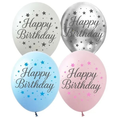 Кульки повітряні "Pelican" /8214212/ латексні 12"(30см )  "Happy Birthday Зірки" мікс 10шт/уп