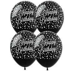 Кульки повітряні "Pelican" /826312/ латексні 12"(30см ) "Happy Birthday конфеті" на чорному 10шт/уп