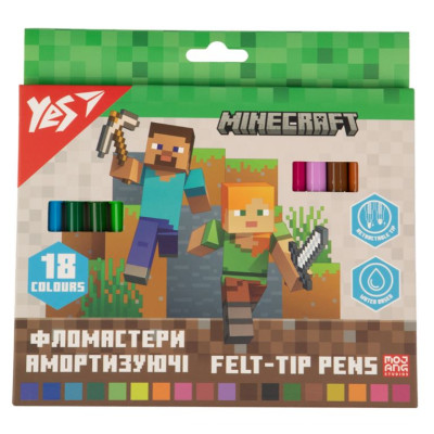 Фломастери "YES" 18 кол. /650584/ "Minecraft", амортизуючі (1/12/96)