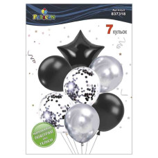 Кульки повітряні "Pelican" /837318/ латексні "Зірка, чорно- срібний мікс з хромом" 7шт/уп