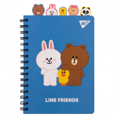 Блокнот А5/80 == спіраль "YES" /151775/ "Line Friends" з фігурними роздільниками (1/10/20)