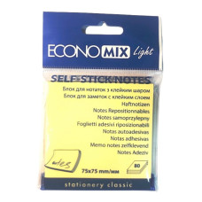 Папір для нотаток "Economix Light" /E27932/ з клейким шаром, 75*75мм, 80 арк. жовтий (1/12/300)