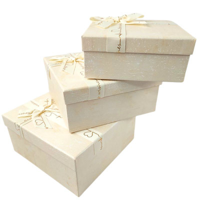 Коробка подарункова /271007/ молочна квадратна, матова 3шт/упак, 19,5x19,5x9,5-15,5x15,5x6,5 см