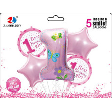 Набір повітряних кульок /1212-34/ фольговані "First birthday-Girl" 5шт. = 1шт * 80см + 4шт * 45см Набір повітряних кульок /1212-34/ фольговані "First birthday-Girl" 5шт. = 1шт * 80см + 4шт * 45см