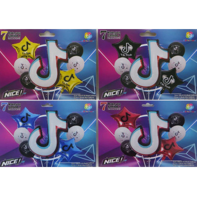 Набір повітряних кульок /1065/ фольговані 7шт. "TIK TOK" 7шт = 1шт.50 * 70см + Зірки 2шт. * 40см + 4шт. * 30см, 4кол.