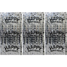 Фотозона-шторка з фольги /13002-S/ "Квадрат-Happy Birthday" 1*2м 2.0мкр.,срібло
