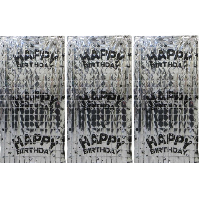 Фотозона-шторка з фольги /13002-S/ "Квадрат-Happy Birthday" 1*2м 2.0мкр.,срібло