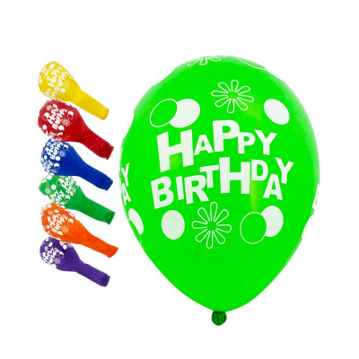 Кульки повітряні "Pelican" /827018/ латексні 12"(30сm) "Happy Birthday, квіточки" 5-стор  10шт