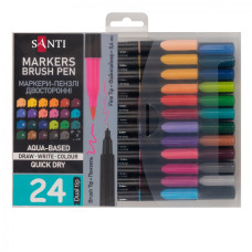 Набір маркерів 24 кол. "SANTI" /391000/ ДВОСТОРОННІ, акварельні "Brush Pen" (1/6)