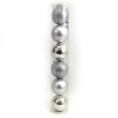 Набір новорічних кульок "JO" /DSCN0922-7-6-S/ тубус "SILVER" 7см,/6шт., PVC
