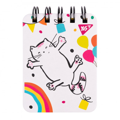 Блокнот А7/100 == подвійна спіраль  "YES" /681825/  "Sketch animal. Happy cat", пласт. кишеня (1/25/50)