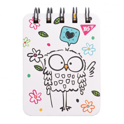 Блокнот А7/100 == подвійна спіраль  "YES" /681824/ "Sketch animal. Owl", пласт. кишеня (1/25/50)