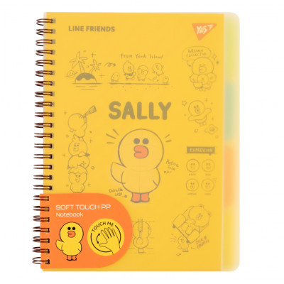 Блокнот А5/80 спіраль "YES" /765736/ "Line Friends. Sally" софт-тач, пластикова обкладинка (1/40)