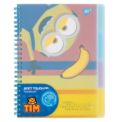 Блокнот А5/80 спіраль "YES" /765739/ "Minions" софт-тач, пластикова обкладинка (1/40)