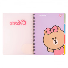 Блокнот B5/80 спіраль "YES" /765740/ "Line Friends. Choco" софт-тач, пластикова обкладинка (1/30)