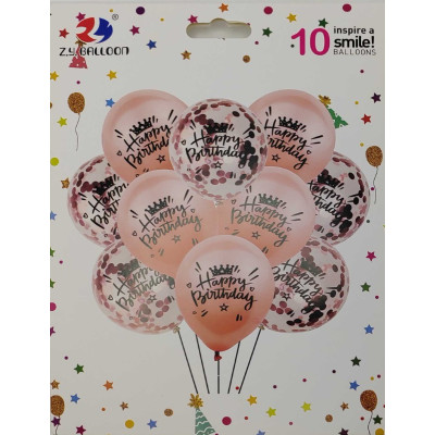 Набір повітряних кульок /1212-10-2/ "Happy birthday" 10шт.*30см рожеві