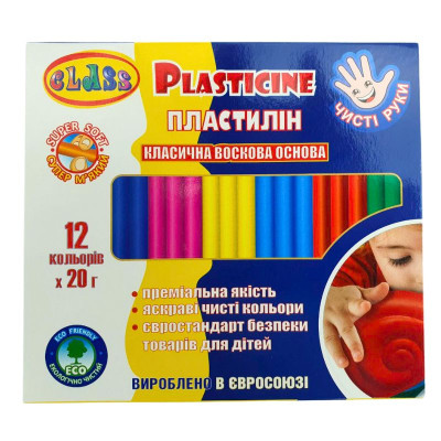 Пластилін "CLASS" "Чисті руки MAXI" 12 кол. /7646С/ восковий 240 гр.  (1/40)