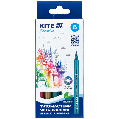 Фломастери-пензлики "Kite" 6 кол. /K-1149/ Creative металізовані (1/12)