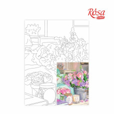 Картина на картоні з контуром "ROSA START" 30*40 Натюрморт №25 "Ніжний букет троянди+бузок" /159/ БЕЗ ФАРБ
