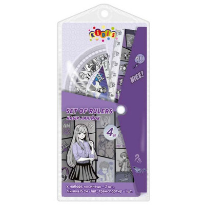 Набір лінійок "Kidis" /13188/ лінійка 15см, 2 косинця, транспортир Anime (1/40)