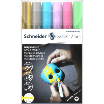 Набір маркерів 6 кол. "SCHNEIDER" /S120196/ акрилові Paint-it 310 2мм Wallet Set2 (1/10/330)