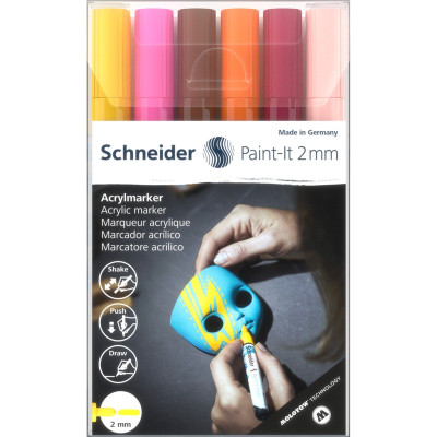 Набір маркерів 6 кол. "SCHNEIDER" /S120197/ акрилові Paint-it 310 2мм Wallet Set3 (1/10/330)