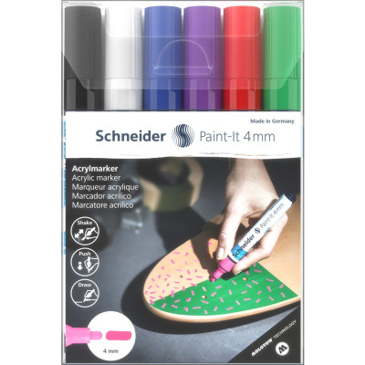 Набір маркерів 6 кол. "SCHNEIDER" /S120295/ акрилові Paint-it 320 4мм, Wallet Set1 (1/5/245)