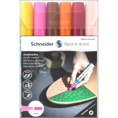 Набір маркерів 6 кол. "SCHNEIDER" /S120297/ акрилові Paint-it 320 4мм, Wallet Set1 (1/5/245)