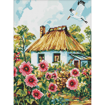 Алмазна мозаїка "Ідейка" /AMO8266/ "Мальви біля хати" 30х40см
