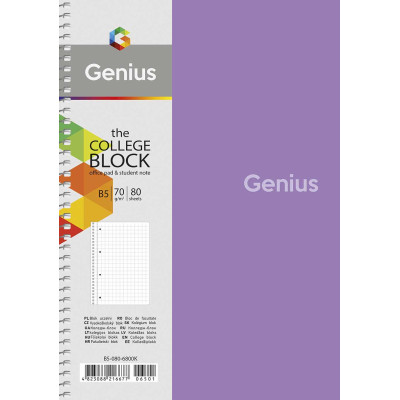Блокнот "Genius" спіраль /B5-080-6802K/ ##, пластик 0,5 мм, 70 г/м2, заокруглені кути (4/64)