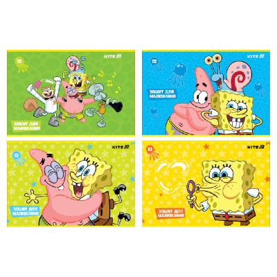 Зошит для малювання А4/12арк. "Kite" /SB25-241/ скоба, софт тач + УФ лак, SpongeBob SquarePants (20/160)