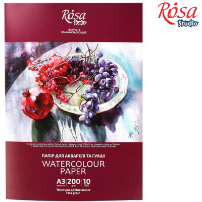 Папка для АКВАРЕЛІ А3/10арк. "ROSA Studio" /16921001/ (29,7х42см) 200 г/м2, дрібне зерно (1/10/20)