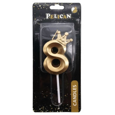 Свічка для торту "Pelican" /863108/ цифра 3D з короною "8", золото 6см (1/12)