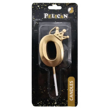 Свічка для торту "Pelican" /863100/ цифра 3D з короною "0", золото 6см (1/12)