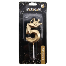 Свічка для торту "Pelican" /863105/ цифра 3D з короною "5", золото 6см (1/12)